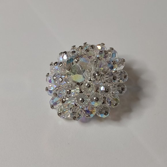 Vintage Pretty Clear Glass Bead Brooch - Picture 1 of 9